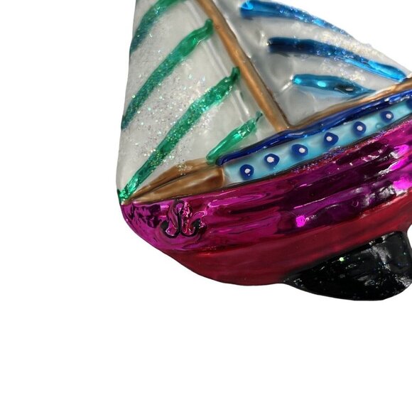 CHRISTOPHER RADKO BLOWN GLASS SMALL SAILBOAT CHRISTMAS ORNAMENT - Picture 4 of 5